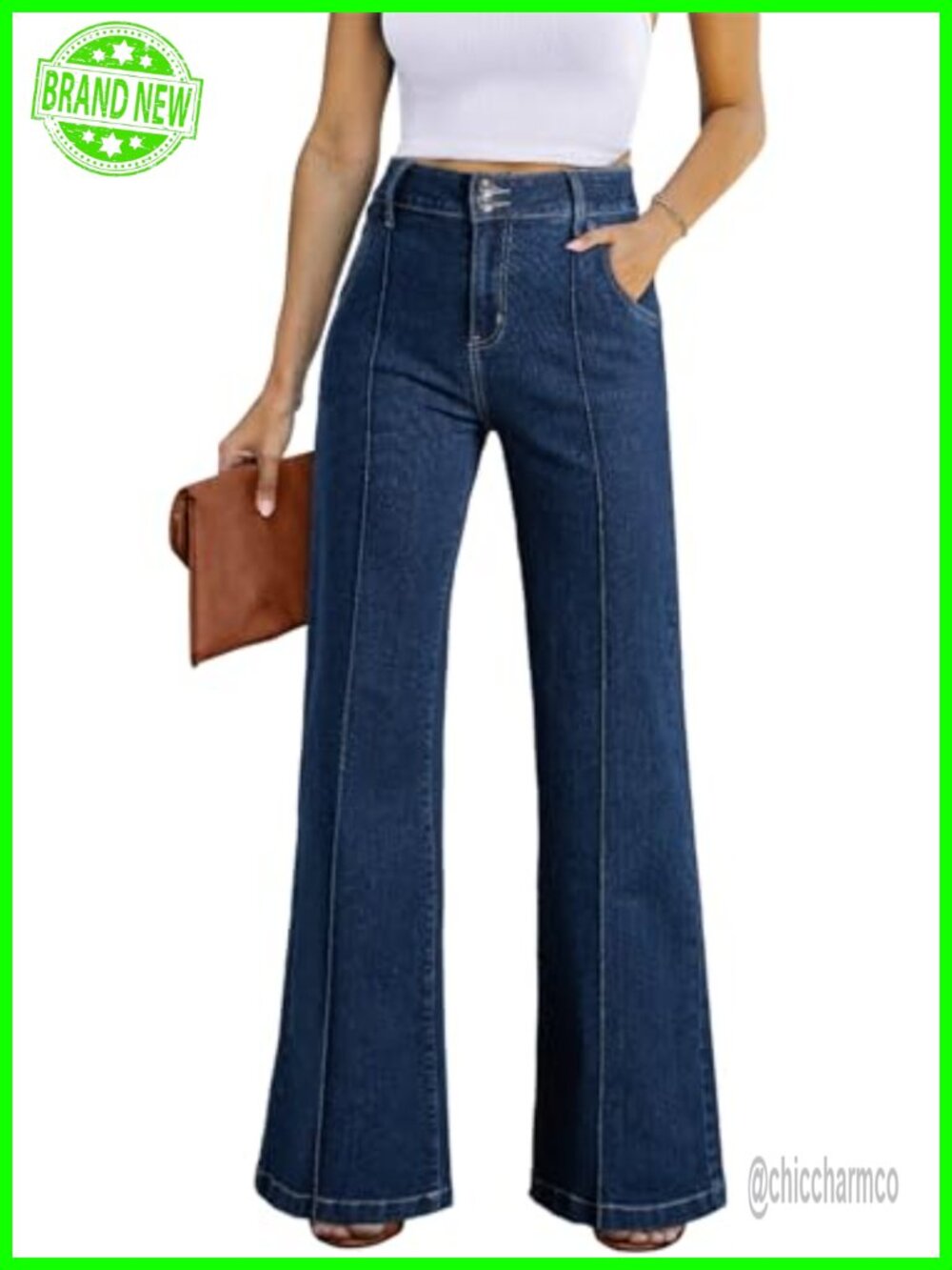 Wide Leg High Waisted Stretch Denim Jeans